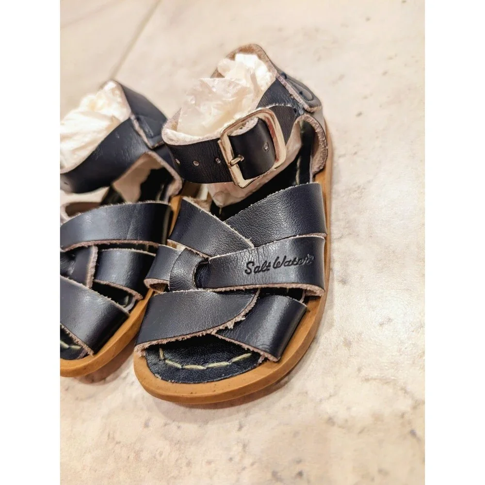 Toddler Girls Size 5 Salt Water Summer Sandals Dark Blue Interwoven Leather